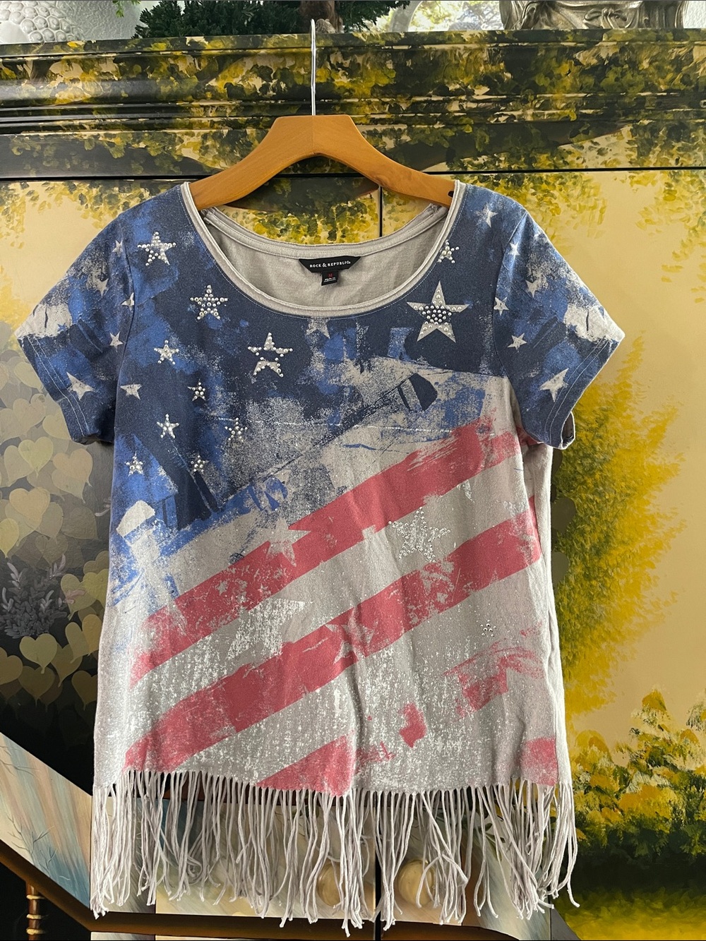 Rock & Republic Blue, Gray Graphic Scoop Neck Tee